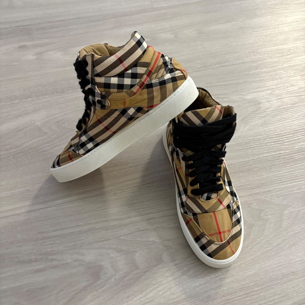 Burberry Shoe Women Vintage Check High Sneakers Tan Black ITLEOSH074CAS IT 38 - Picture 4 of 16